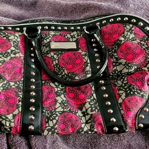 Betsy Johnson Pink Skulls Studs Weekender Bag